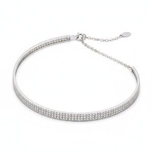 Triple Row Pave Set 18K White Gold Diamond Necklace